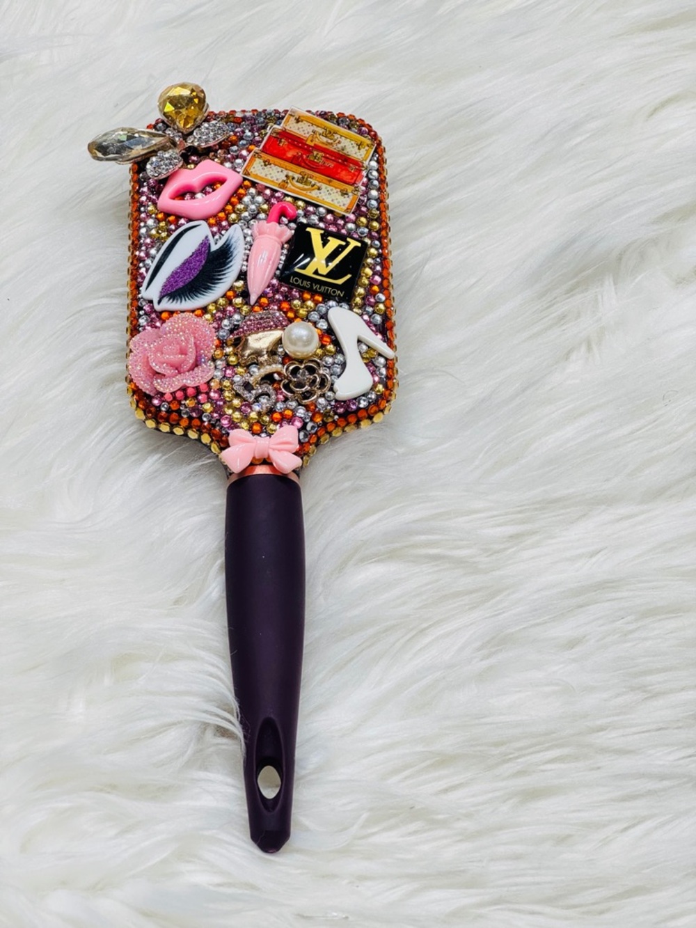Louis Vuitton Pink and Purple Rhinestone Paddle Hair Brush